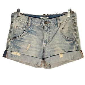 Forever 21 I Love H81 Cuffed Distressed Denim Jeans Shorts Size 26 NWT